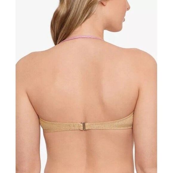 Salt + Cove Bandeau Sparkle Blush Pink and Gold Bikini Top - Picture 2 of 5